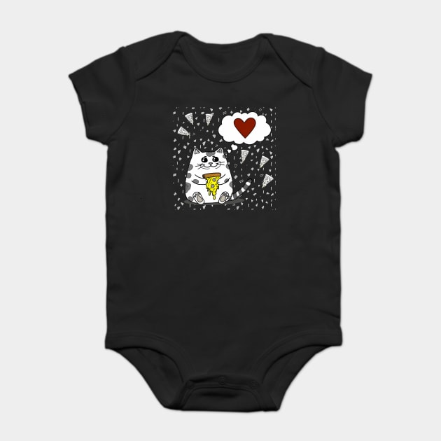 Funny Cat Loving Pizza Baby Bodysuit by logiamerch